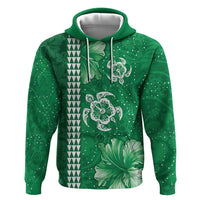 Green Hibiscus Turle Hoodie Hawaiian Style Tribal Tapa Pattern