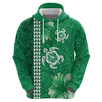 Green Hibiscus Turle Hoodie Hawaiian Style Tribal Tapa Pattern