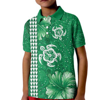 Green Hibiscus Turle Kid Polo Shirt Hawaiian Style Tribal Tapa Pattern