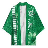 Green Hibiscus Turle Kimono Hawaiian Style Tribal Tapa Pattern - Polynesian Pride