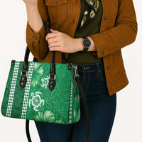 Green Hibiscus Turle Leather Bag Hawaiian Style Tribal Tapa Pattern - Polynesian Pride