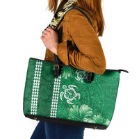 Green Hibiscus Turle Leather Tote Bag Hawaiian Style Tribal Tapa Pattern LT9 Green - Polynesian Pride