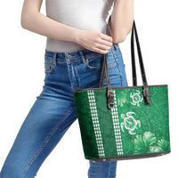 Green Hibiscus Turle Leather Tote Bag Hawaiian Style Tribal Tapa Pattern LT9 - Polynesian Pride
