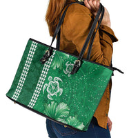 Green Hibiscus Turle Leather Tote Bag Hawaiian Style Tribal Tapa Pattern LT9 - Polynesian Pride