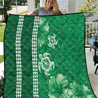 Green Hibiscus Turle Quilt Hawaiian Style Tribal Tapa Pattern