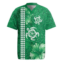 Green Hibiscus Turle Rugby Jersey Hawaiian Style Tribal Tapa Pattern LT9 Green - Polynesian Pride