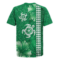 Green Hibiscus Turle Rugby Jersey Hawaiian Style Tribal Tapa Pattern LT9 - Polynesian Pride