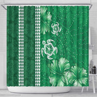 Green Hibiscus Turle Shower Curtain Hawaiian Style Tribal Tapa Pattern