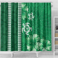 Green Hibiscus Turle Shower Curtain Hawaiian Style Tribal Tapa Pattern