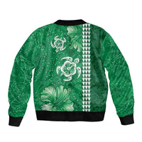Green Hibiscus Turle Sleeve Zip Bomber Jacket Hawaiian Style Tribal Tapa Pattern LT9 - Polynesian Pride