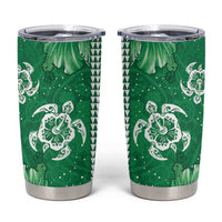 Green Hibiscus Turle Tumbler Cup Hawaiian Style Tribal Tapa Pattern