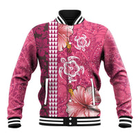 Pink Hibiscus Turle Baseball Jacket Hawaiian Style Tribal Tapa Pattern LT9 Unisex Pink - Polynesian Pride