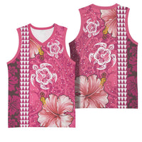 Pink Hibiscus Turle Basketball Jersey Hawaiian Style Tribal Tapa Pattern - Polynesian Pride