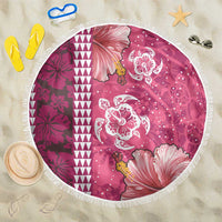 Pink Hibiscus Turle Beach Blanket Hawaiian Style Tribal Tapa Pattern LT9 One Size 150cm Pink - Polynesian Pride