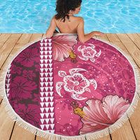 Pink Hibiscus Turle Beach Blanket Hawaiian Style Tribal Tapa Pattern LT9 - Polynesian Pride
