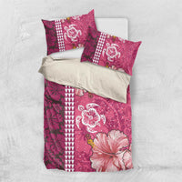 Pink Hibiscus Turle Bedding Set Hawaiian Style Tribal Tapa Pattern