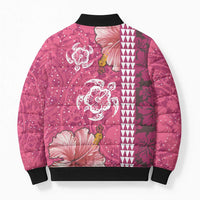 Pink Hibiscus Turle Bomber Puffer Jacket Hawaiian Style Tribal Tapa Pattern LT9 - Polynesian Pride