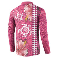 Pink Hibiscus Turle Button Sweatshirt Hawaiian Style Tribal Tapa Pattern LT9 - Polynesian Pride