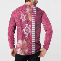 Pink Hibiscus Turle Button Sweatshirt Hawaiian Style Tribal Tapa Pattern LT9 - Polynesian Pride