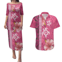 Pink Hibiscus Turle Couples Matching Puletasi and Hawaiian Shirt Hawaiian Style Tribal Tapa Pattern LT9 Pink - Polynesian Pride
