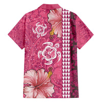 Pink Hibiscus Turle Family Matching Off The Shoulder Long Sleeve Dress and Hawaiian Shirt Hawaiian Style Tribal Tapa Pattern