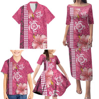 Pink Hibiscus Turle Family Matching Puletasi and Hawaiian Shirt Hawaiian Style Tribal Tapa Pattern LT9 - Polynesian Pride