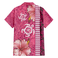 Pink Hibiscus Turle Family Matching Short Sleeve Bodycon Dress and Hawaiian Shirt Hawaiian Style Tribal Tapa Pattern LT9 - Polynesian Pride