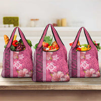 Pink Hibiscus Turle Grocery Bag Hawaiian Style Tribal Tapa Pattern LT9 3-pack One Size Pink - Polynesian Pride