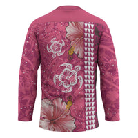 Pink Hibiscus Turle Hockey Jersey Hawaiian Style Tribal Tapa Pattern - Polynesian Pride