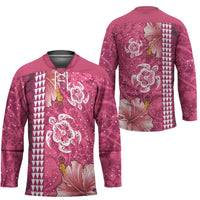Pink Hibiscus Turle Hockey Jersey Hawaiian Style Tribal Tapa Pattern - Polynesian Pride