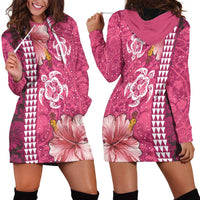 Pink Hibiscus Turle Hoodie Dress Hawaiian Style Tribal Tapa Pattern