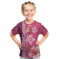 Pink Hibiscus Turle Kid T Shirt Hawaiian Style Tribal Tapa Pattern LT9 Pink - Polynesian Pride