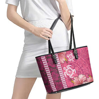 Pink Hibiscus Turle Leather Tote Bag Hawaiian Style Tribal Tapa Pattern LT9 - Polynesian Pride