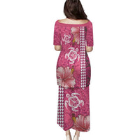 Pink Hibiscus Turle Puletasi Hawaiian Style Tribal Tapa Pattern