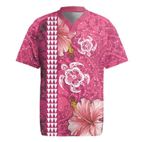 Pink Hibiscus Turle Rugby Jersey Hawaiian Style Tribal Tapa Pattern
