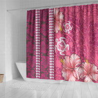 Pink Hibiscus Turle Shower Curtain Hawaiian Style Tribal Tapa Pattern