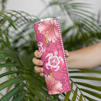 Pink Hibiscus Turle Skinny Tumbler Hawaiian Style Tribal Tapa Pattern