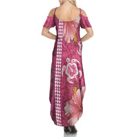 Pink Hibiscus Turle Summer Maxi Dress Hawaiian Style Tribal Tapa Pattern