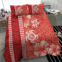 Red Hibiscus Turle Bedding Set Hawaiian Style Tribal Tapa Pattern