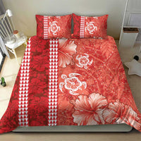 Red Hibiscus Turle Bedding Set Hawaiian Style Tribal Tapa Pattern