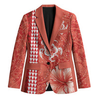 Red Hibiscus Turle Blazer Hawaiian Style Tribal Tapa Pattern LT9 Unisex Red - Polynesian Pride