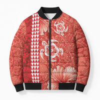 Red Hibiscus Turle Bomber Puffer Jacket Hawaiian Style Tribal Tapa Pattern LT9 Unisex Red - Polynesian Pride