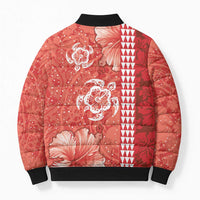 Red Hibiscus Turle Bomber Puffer Jacket Hawaiian Style Tribal Tapa Pattern LT9 - Polynesian Pride