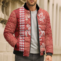 Red Hibiscus Turle Bomber Puffer Jacket Hawaiian Style Tribal Tapa Pattern LT9 - Polynesian Pride