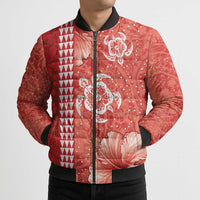 Red Hibiscus Turle Bomber Puffer Jacket Hawaiian Style Tribal Tapa Pattern LT9 - Polynesian Pride