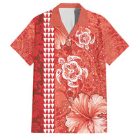 Red Hibiscus Turle Family Matching Off Shoulder Maxi Dress and Hawaiian Shirt Hawaiian Style Tribal Tapa Pattern