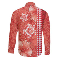 Red Hibiscus Turle Family Matching Off Shoulder Maxi Dress and Hawaiian Shirt Hawaiian Style Tribal Tapa Pattern