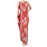 Red Hibiscus Turle Family Matching Tank Maxi Dress and Hawaiian Shirt Hawaiian Style Tribal Tapa Pattern