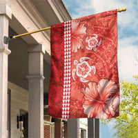 Red Hibiscus Turle Garden Flag Hawaiian Style Tribal Tapa Pattern