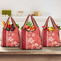 Red Hibiscus Turle Grocery Bag Hawaiian Style Tribal Tapa Pattern LT9 3-pack One Size Red - Polynesian Pride